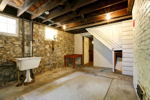 Basement Room With Stone Trim Walls