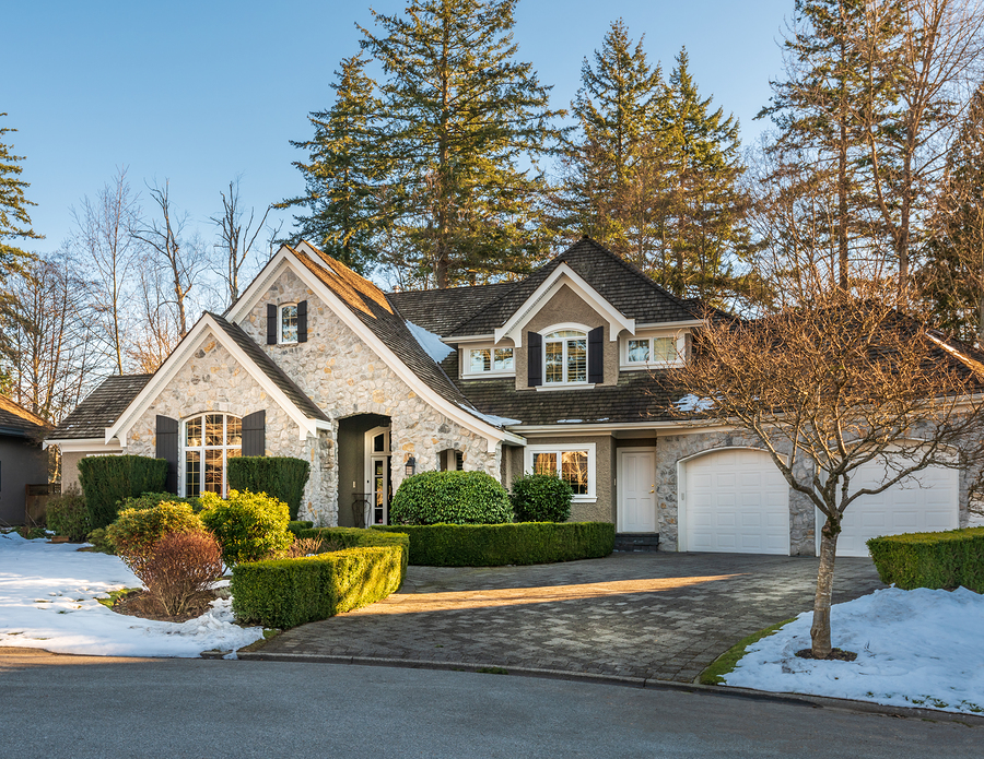 Houses in suburb in winter in north America. Luxury houses covered in snow