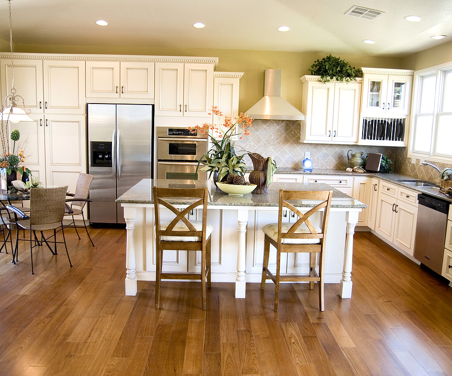 Hard wood flooring in beautiful modern kitchen