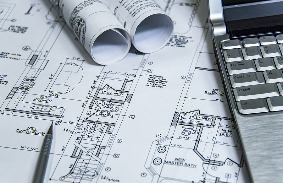 architecture blueprints and home renovation plans on the table and technical pencil. architectural design on paper, construction technical plan, remodel project