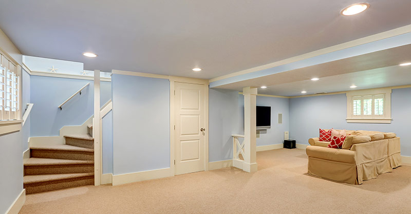 basement remodeling with blue walls